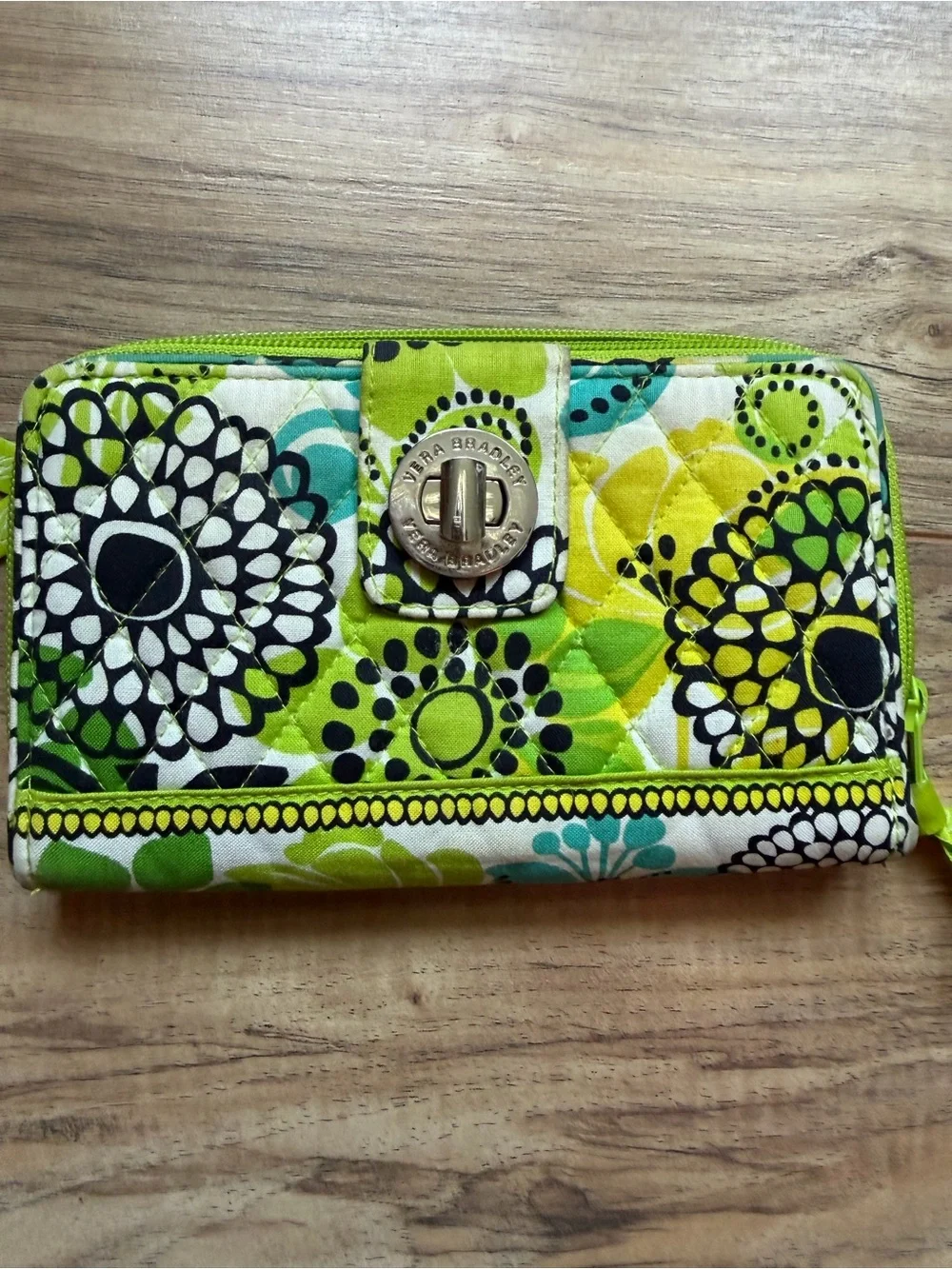 Vera Bradley Lime Green Floral Quilted Wallet